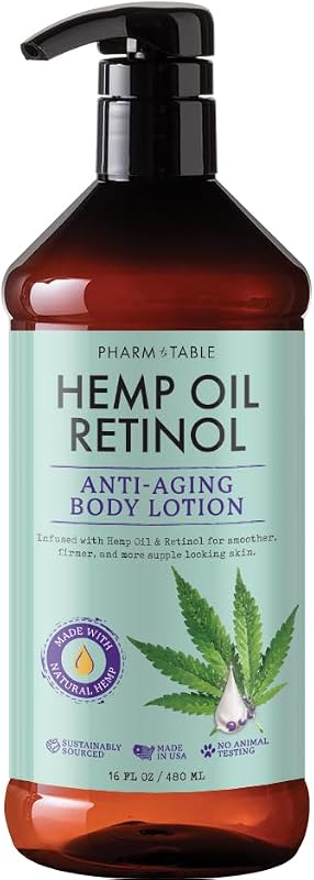 Loção corporal com óleo de cânhamo e retinol PHARM TO TABLE, 480 mL