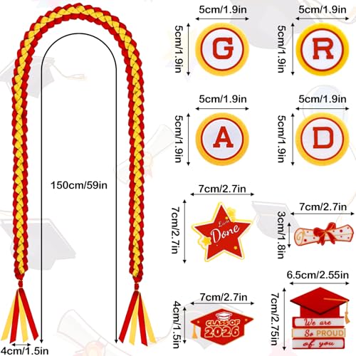 Image of Graduation Leis Class of 2026 Decorations, Handmade Double Braided Graduation Ribbon Leis with Glitter Pins for Him Her High School College Congrats Party Supplies (Red & Gold)