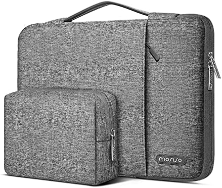 MOSISO 360 Protective Laptop Sleeve Compatible with MacBook Air/Pro, 13-13.3 inch Notebook, Compatible with MacBook Pro 14 2023-2021 A2779 M2 A2442 M1, Vertical Bag with Small Case&Trolley Belt, Gray