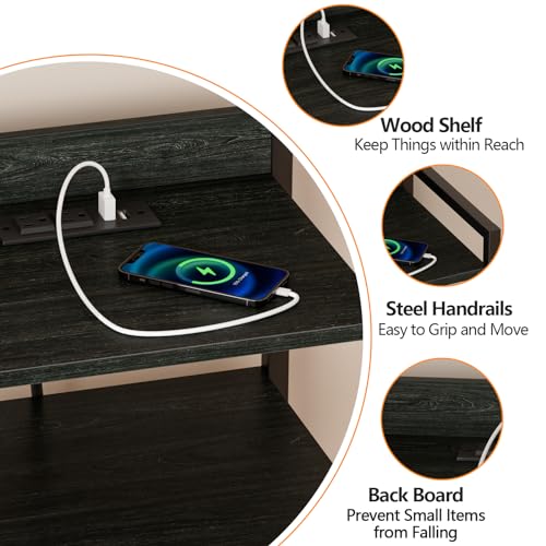 Cómoda de 4 cajones negra con luces LED y enchufe para dormitorio 7