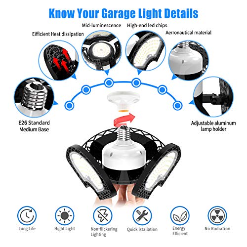 Dansny Led Garage Light, 120W Deformable Led Garage Ceiling Lights 18000 Lm Led Shop Lights For Garage, Garage Lights With 3 Adjustable Panels,Utility Led Garage Lighting,Led Light Bulbs For Barn Etc. #TOP2
