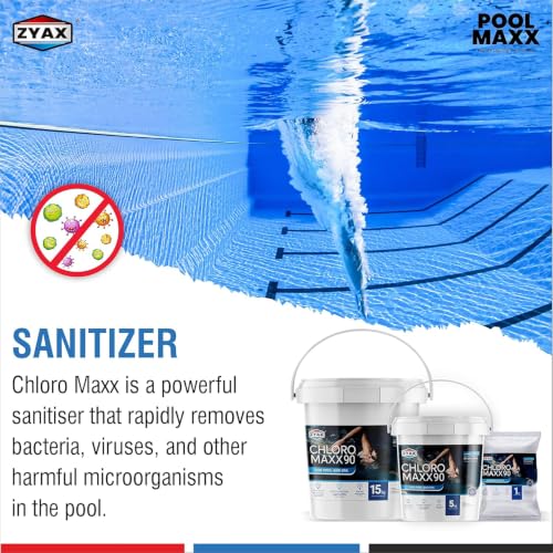 Image of ZYAX Chloro MAXX 90-1 KG Container - TCCA 90 Chlorine Granules for Pool, Spa, Fountain Water Treatment - Pool Surface Protection, Stops Algae and Bacteria Growth