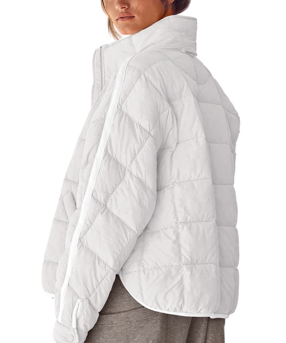 GeGekoko Giacca invernale leggera da donna Packbar, oversize, trapuntata corta, con chiusura lampo, impermeabile