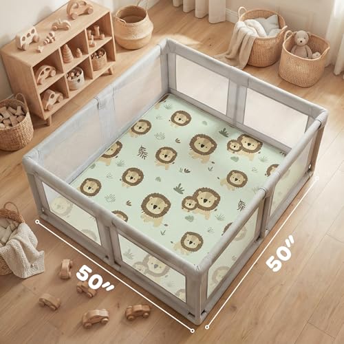 Image of 1.5 inch Thick Baby Floor Play Mat, 50x50 Padded Memory Foam Mat, Lion | Ultra Soft, Non-Slip Backing, Water-Repellent, Skin-Friendly for Baby, Padded Cushioned, Tummy Time Crawling for Nursery