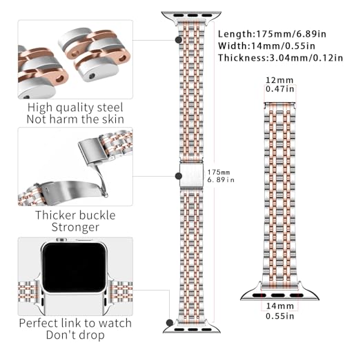 Image of QUNDAXI Slim Watch Band Compatible with Apple Watch 41mm 45mm 42mm 44mm 40mm 38mm Metal Stainless Steel Watchband Suitable for iWatch 11 /10 /9 /8 /7 /6 /5 /4 /3 /2 /1 /SE Series Women Luxury Strap