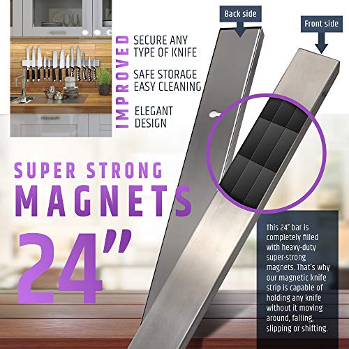 Image of 24 Inch Heavy-Duty Magnetic Knife Holder for Wall (Large Size) - Premium Stainless Steel Magnetic Knife Strip - Professional Space-Saving Knife Bar With Powerful Magnetic Pull Force (Upgraded Version)