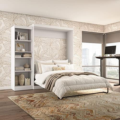 Bestar Pur Queen Murphy Shelving Unit, 90-inch Space-Saving Wall Bed for Multipurpose Room, White