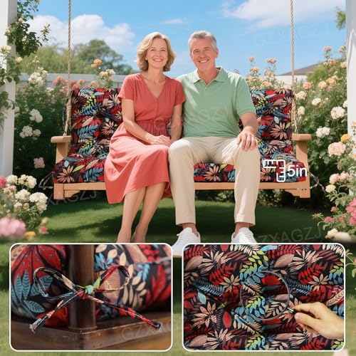Image of Porch Swing Cushions Outdoor 48 inch Waterproof Extra Thick 5 inch Swing Cushions Replacement with Backrest and Ties for Outdoor Furniture Porch Patio Garden Lawn (Floral Pattern)