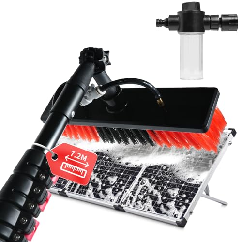 Brosse télescopique XDOVET 7,2 mètres - Brosse avec manche télescopique - Extensible Nettoyage de toit de terrasse - Kit de nettoyage pour véranda Brosse de...