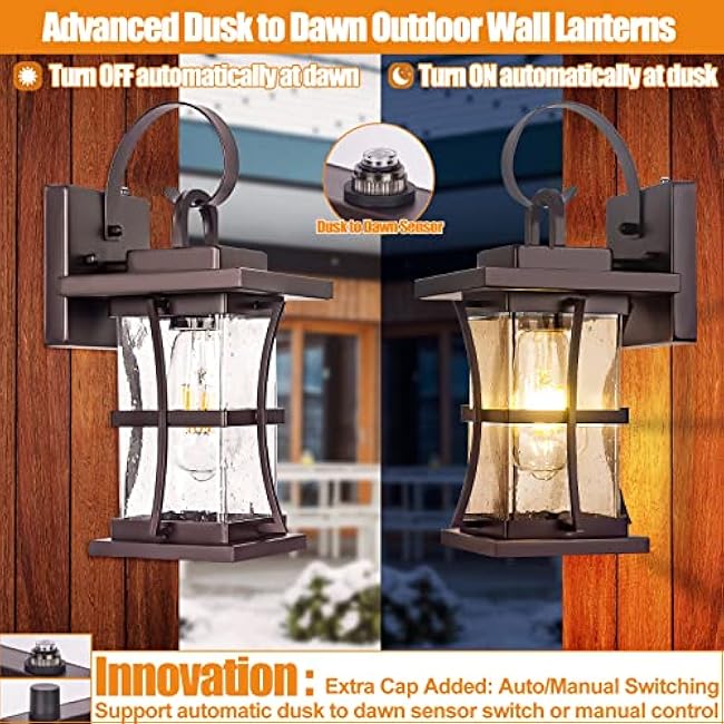 2-Pack Dusk to Dawn Outdoor Lighting Oil Rubbed Bronze Wall Mount Brown Outside Wall Sconce