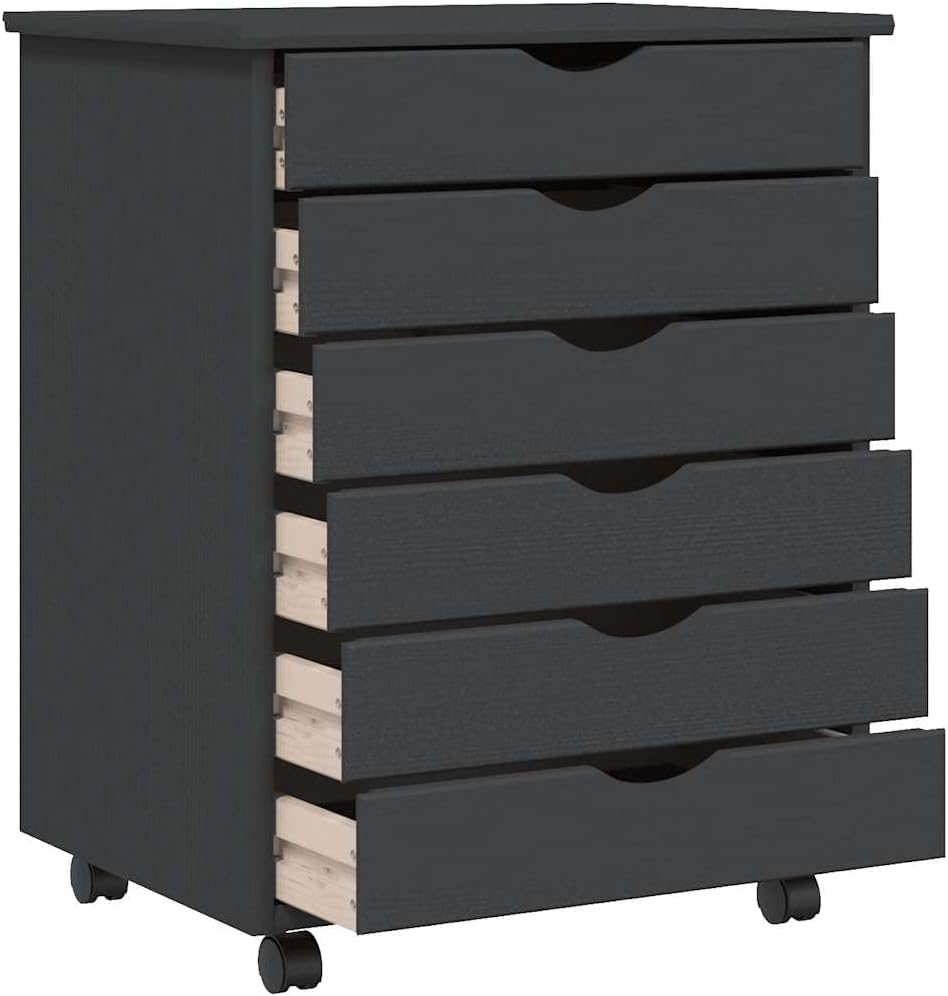 Moss Grey Rolling Cabinet with 6 Drawers Solid Pine Wood Engineered Wood Plastic Storage Organizer for Home Office
