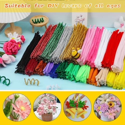 Image of ZXIIXZ Pipe Cleaners Craft, 100Pcs Yellow Chenille Stems for Craft Supplies | Yellow Pipe Cleaners Bulk for Home Arts and Crafts Supplies, DIY Festivals Bouquet Limpia Pipas for Flower Making