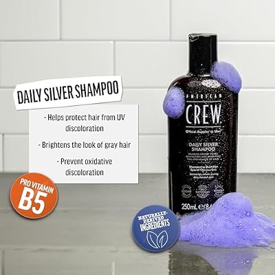 American Crew Men's Shampoo, Daily Silver, Removes Brassy Tones, Naturally Derived, Vegan Formula, 8.4 Fl Oz