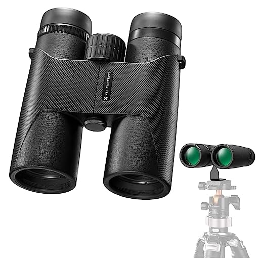K&F Concept 10 * 42 Prismáticos, Binóculo de Prisma BAK4 y Lentes FMC, Binoculares Professional para Observación de Aves, con Adaptador para Trípode, Ligeros y Portátiles, Negro