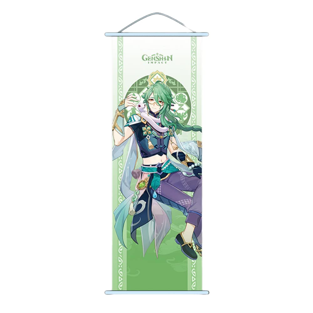 Hanaiette Baizhu 1Pc Genshin Impact Scroll Poster Wall Hanging Forged Cloth Painting Decor Live Room Bedroom (Baizhu)