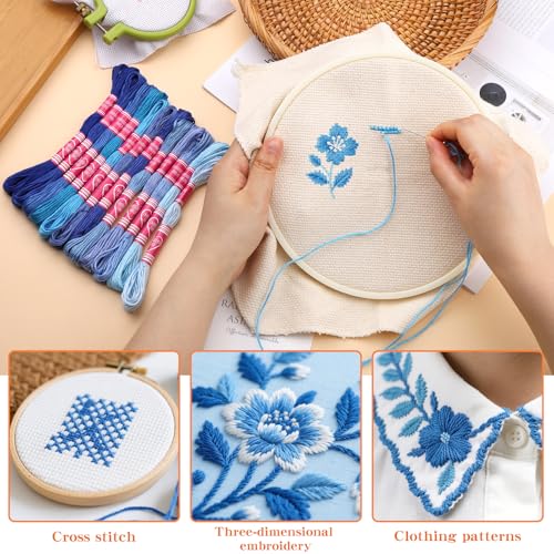 Image of 12 Skeins Blue Embroidery Thread, Embroidery Floss for Bracelets | 12 Colors Blue Series Bracelet Thread Friendship Bracelet String for DIY Bracelet Making, Embroidery Home Decorations