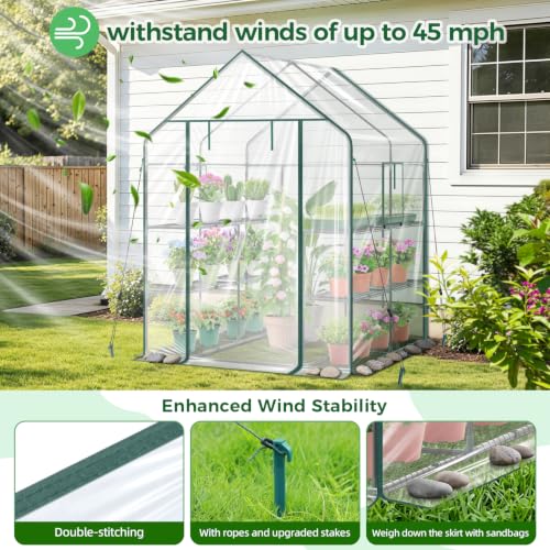 Image of Ohuhu Plastic Greenhouse for Outdoors: Portable Walk in Plant Green House with Improved Transparent PVC Cover, 3 Tiers 12 Shelves Stands Small Greenhouses Backyard Green Houses for Outside Heavy Duty