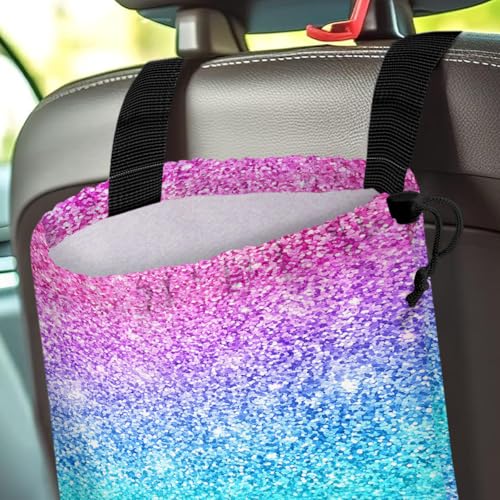 Image of Car Trash Bag Hanging Back of Seat Waterproof Small Cute Printed One-handed Strap Drawstring Garbage Bags for Car-Glitter Pink