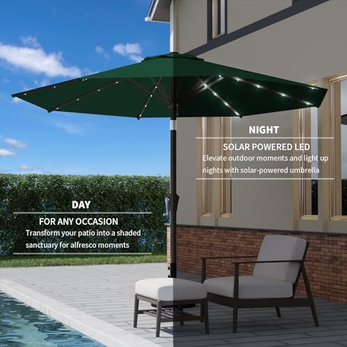 Image of 9FT Patio Umbrella with Solar Lights,Outdoor Market Umbrella with Tilt and Crank, LED Lighted Table Umbrella for Garden,Deck,Backyard,Pool,Beach (Dark Green)