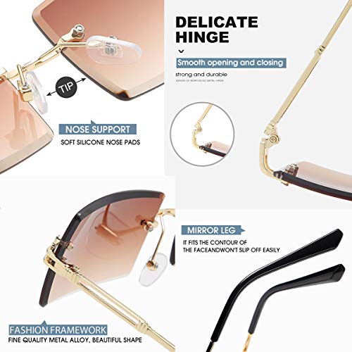Dollger Rimless Rectangle Sunglasses Glasses For Women Men Frameless Trendy Rimless Glasses Retro 90S Sunglasses Dark Tea #TOP4