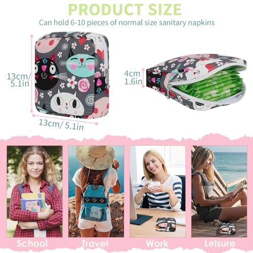Image of Sanitary Pad Storage Bag Portable Period Bag for Teen Pads /Sanitary Napkins /Small Tampons, Sanitary Napkin Storage Bag First Period Gifts for Teen Girls (Black-White Cats)