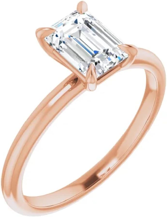 925 Silver, 10K/14K/18K Solid Gold Handmade Engagement Ring, 1 Carats Emerald Cut Moissanite Solitaire Ring, Wedding Bridal Rings for Women/Her Anniversary Propose Gifts