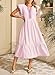 Dokotoo Midi Dresses for Women 2026 Summer Fashion V-Neck Ruffle Cap Sleeve Empire Waist Striped Maxi Dress Beach Vacation Sundresses Pink Dress Large