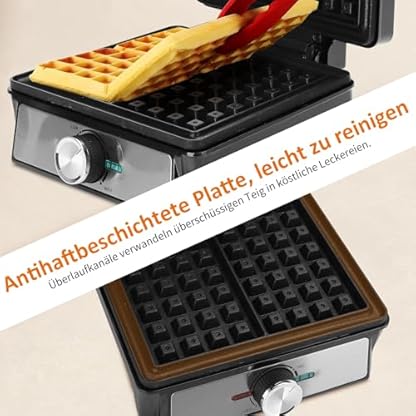 Aigostar Waffeleisen für 2 belgische Waffeln, 1600W, Antihaftbeschichtung, 20,2x17,2x2 cm, Waffelautomat mit einstellbarer Temperatur, LED-Anzeige, kompaktes Edelstahl-Design, BPA und PFOA frei – Bild 5