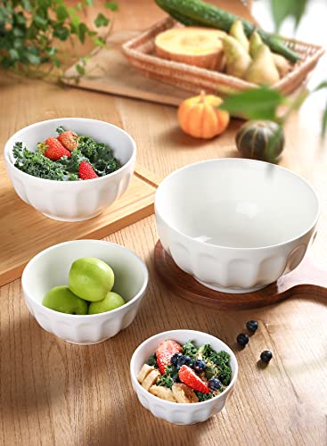 Sweese 129.401 Porcelain Serving Bowls For Entertaining 64-42-26-10 Ounce Various Size Nesting Fluted Bowl Set For Salad Soup - Set Of 4, White #TOP3