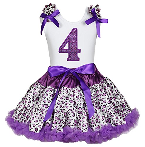 Vestido de cumpleaños morado conjunto cómodo de falda leopardo y camisa para niña 4 años