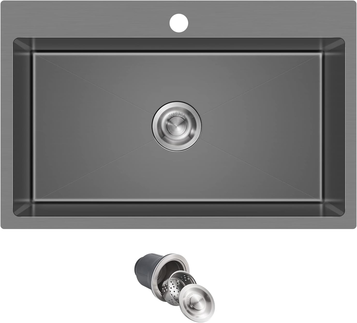 MENATT 28-inch Drop in Kitchen Sink, SUS304 Stainless Steel Single Faucet Hole Single Bowl Topmount Kitchen Sinks (Black), D28" x W18" x H9" D28" x W18" x H9" Black