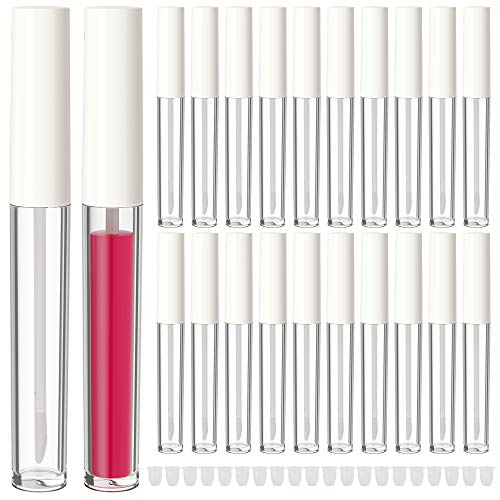 RONRONS 20 Pieces 2.5ML Empty Lip Gloss Tubes Containers Mini Refillable Lipgoss Balm Bottles with White Caps for Lipstick Samples Travel Accessory
