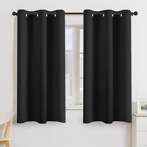 Turquoize Blackout Curtain Panels 63"-Room Darkening Light Reducing Thermal Insulated Solid Grommet Blackout Curtains/Panels/Drapes for Living Room, 2 Panels, 42 Inch Wide by 63 Inch Long, Black