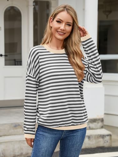 WANGZHI Womens Sweater Casual Knitted Striped Sweatshirt Long Sleeve Lightweight Cute Pullover Tops Trendy 2025 Fall3
