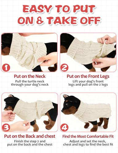 Image of Dog Sweaters for Small Medium Large Dogs Cats, Soft Warm Turtleneck Pullover Solid Cable Knit Fleece Stretch Pet Clothes,Classic Fuzzy Coat for Puppy Girl Boys for Fall Winter(Beige, X-Large)