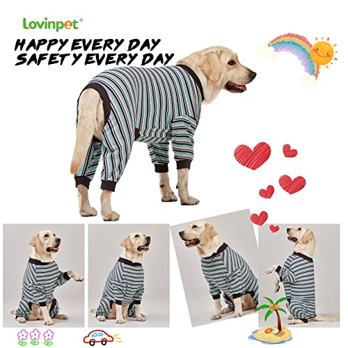 Lovinpet Large Dog Pajamas Pjs - Cotton Multi-Color Stripe Dog Shirt, Full Body 99.9% Cotton Dog Onesie, Large Breed Dog Jammies, Pet Pj's/Large #TOP5
