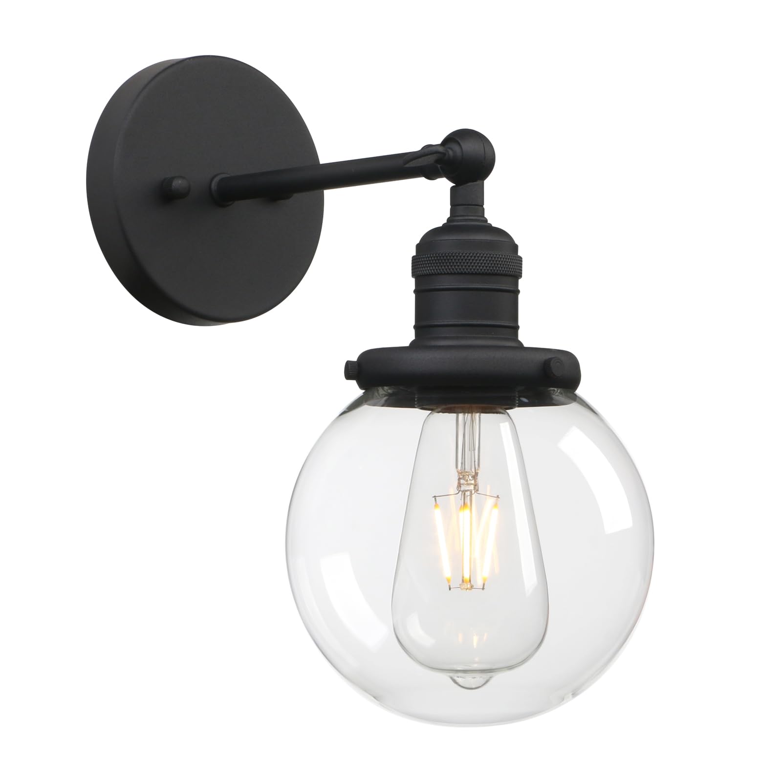 Phansthy Black Industrial Wall Lights Vintage Wall Sconces With Clear Globe Glass Shade Wall Lamp Suitable For Hallway Living Room Kitchen Dining Room Bedroom Vanity Mirror (Black)