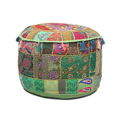 Pouf Rond Repose-Pieds Gain de Place Jaipurtextilehub Jth Ottoman Brodé