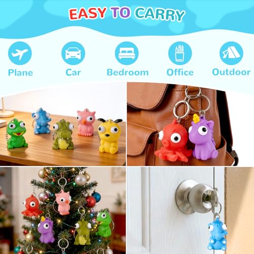 HOZUZER Squishy Keychain for Kids Party Favors - 32 Packs Popping Eyes Animal Keychains, Goodie Bag Stuffers, Pinata Stuffers, Classroom, Carnival Prizes, End of Year Gifts for Kids Students Bulk - image 5