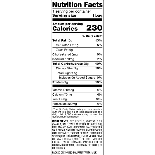 Harvest Snaps Red Lentil Snack Crisps, Tomato Basil, Plant-Protein, Gluten Free & Non-GMO, 1.75 Ounce (Pack of 8)