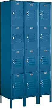 12" Wide Four Tier Standard Metal Locker - 3 Wide - 6 Feet High - 15 Inches Deep - Blue - Unassembled