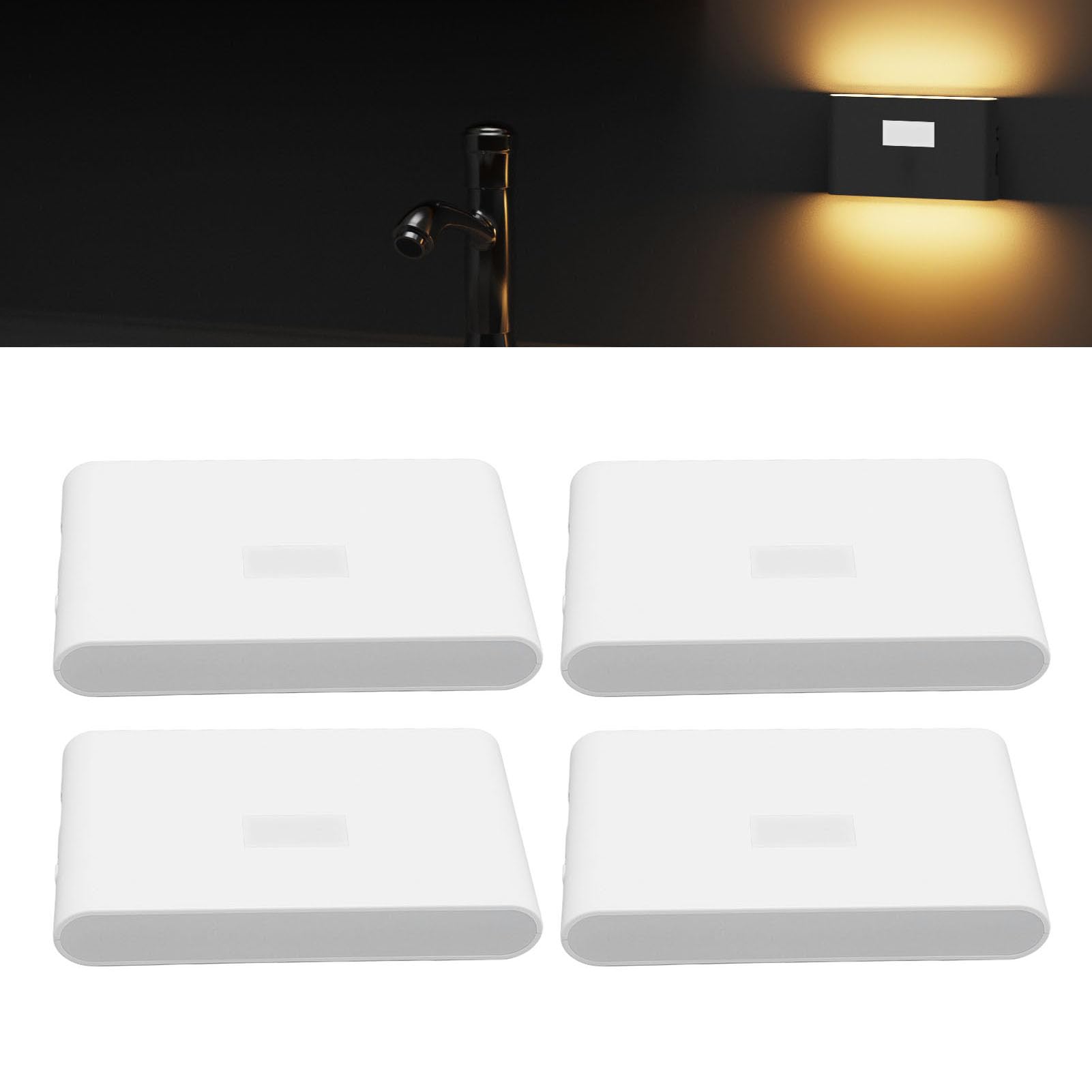 Luz Nocturna LED Magnética con Sensor de Movimiento, Luz Nocturna Inalámbrica Recargable de 2700k para Escaleras de Dormitorio Material: ABS Juego de 4