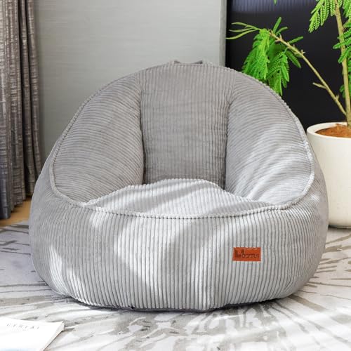 UODERS Sitzsack mit Memory-Foam-Füllung Großer Cord Sitzsack für Erwachsene & Kinder Bequemer Boneless Bean Bag mit Tragegriff für Wohnzimmer Schlafzimmer Gamingzimmer Büro & Balkon(Hellgrau-M)