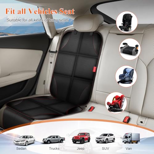 Image of Car Seat Protector for Child Car Seat, Waterproof Durable 600D Fabric Car Seat Cover with Thickest Padding, Seat Protector Under Baby Car Seat with Non-Slip Backing Mesh Pockets, Thicker Black, 2PCS