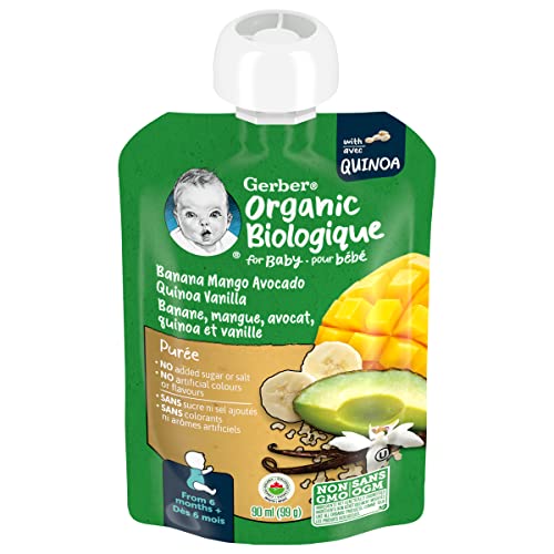 GERBER Organic Baby Purée, Banana Mango Avocado Vanilla Quinoa, Baby Food, Case of 12, 1 L