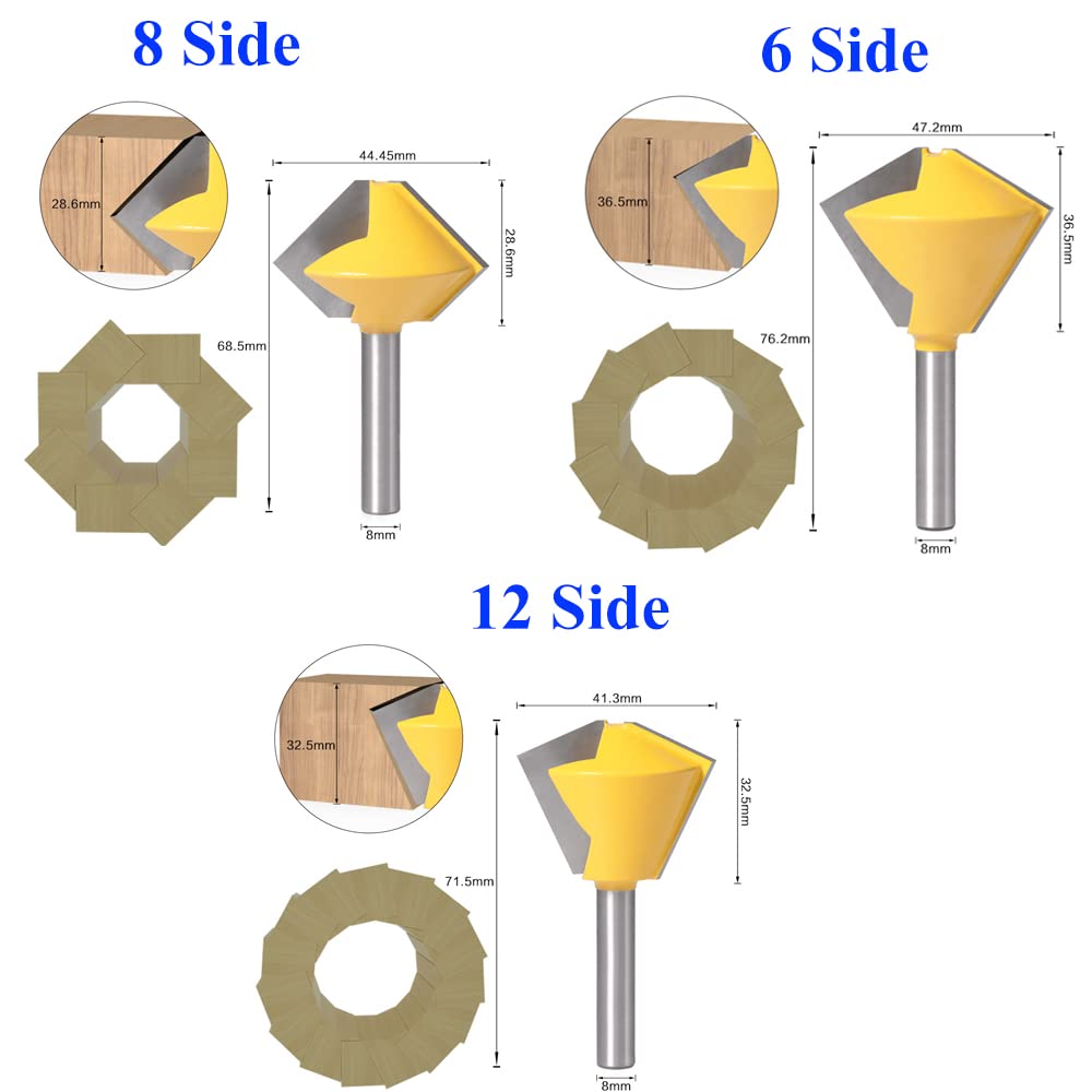 1/3 sztuk 8mm Shank frez do drewna Bit wielostronny klej wspólne zestaw bitów do frezowania frez do drewna narzędzie do obróbki drewna(3pcs)