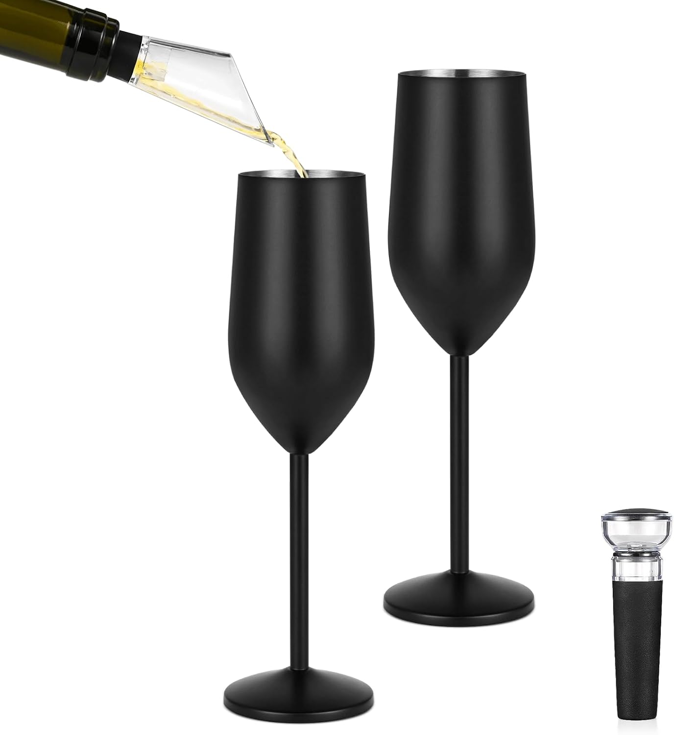 Lifecapido 2 Pack Stainless Steel Champagne Glasses, 8oz Stemmed Unbreakable Champagne Glasses, Elegant Stainless Steel Champagne Flutes for Party Wedding Christmas Anniversary, Black