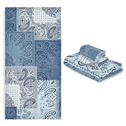 Kigai Denim Patchwork Paisley Bath Towel Set Of 3(1 Bath Towel, 1 Hand Towel, 1 Washcloth), Soft Absorbent Comfortable Quick Dry For Bathroom Shower Travel Hotel Gym #TOP6