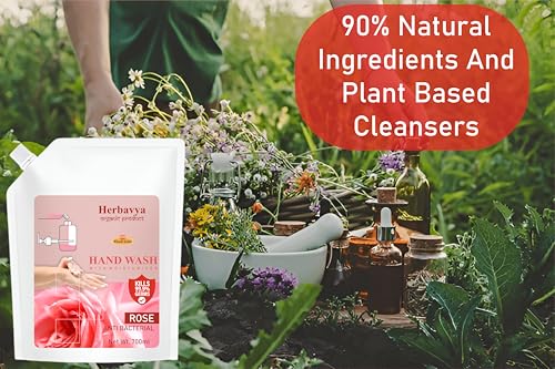Image of Khadi Ayurvedic Rose Hand Wash - Luxurious Herbal Cleanser with Calming Rose Aroma | Moisturizing, Antibacterial & Soft on Hands - 1000ml. (Refill Pack)