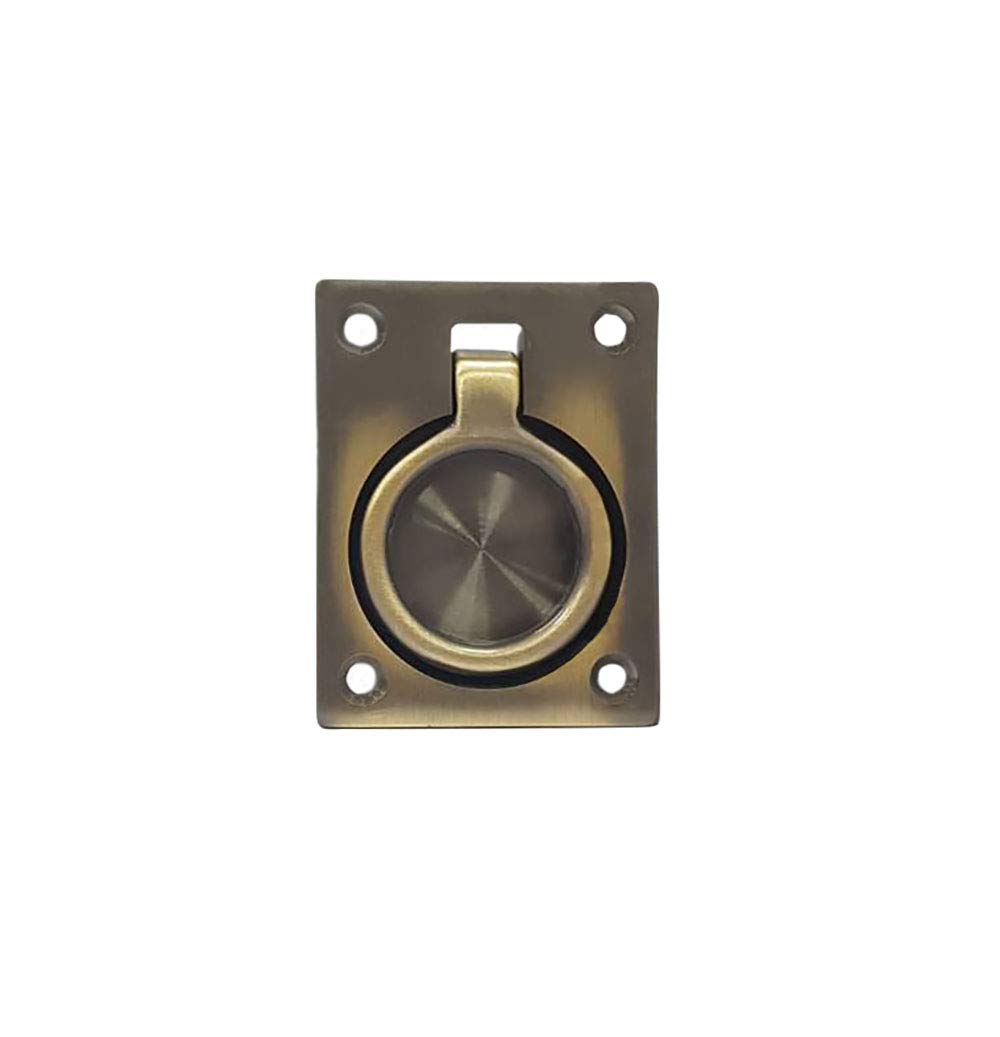QCAA Solid Brass Large Heavy Rectangular Recessed Flush Ring Pull, 3-5/16"x 2-7/16", Antique Brass, Made in Taiwan, 1 Pack